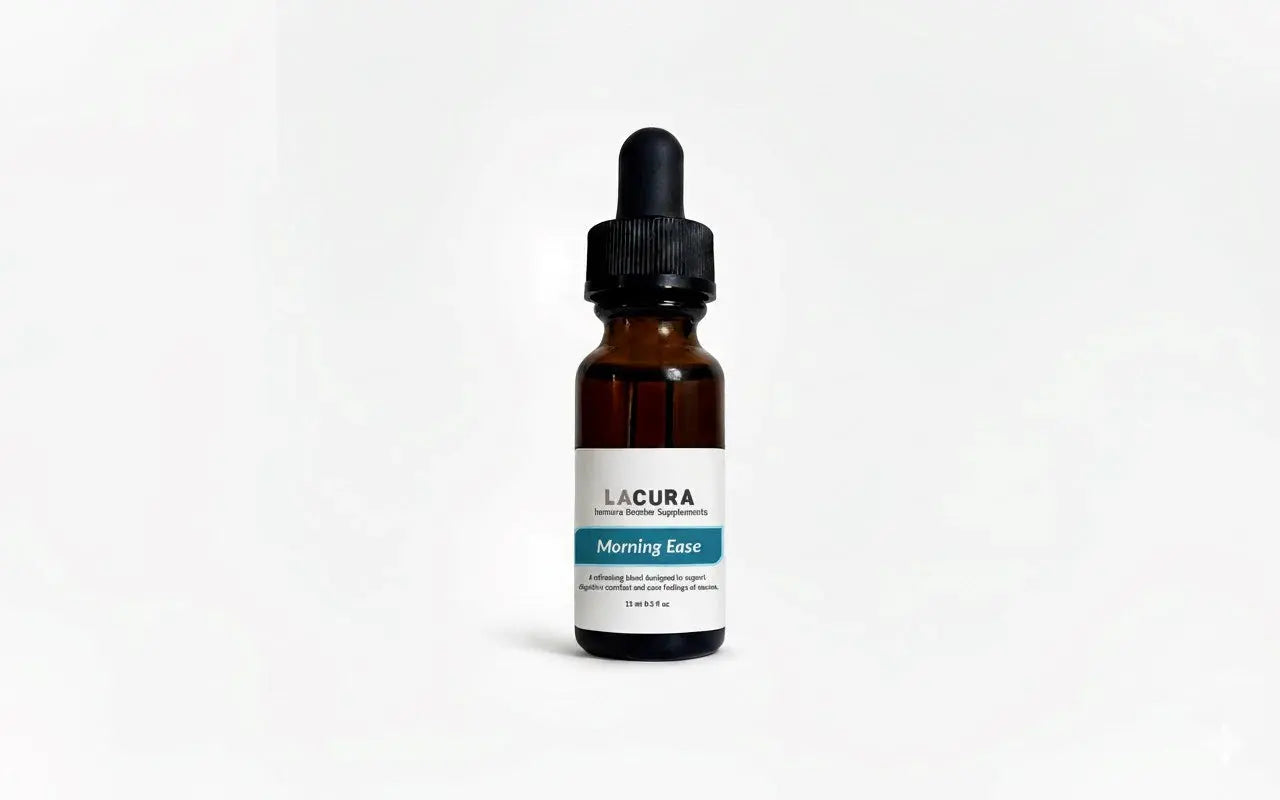 Lacura Morning Ease dropper bottle on a white background
