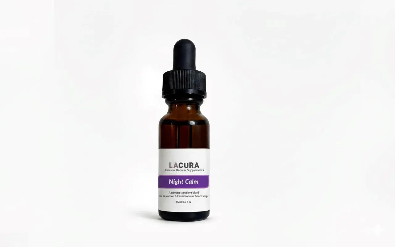 Bottle of L'acura Night Calm on a white background